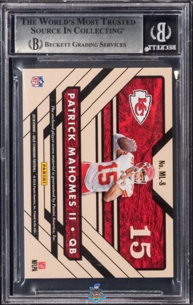 Back of 2018 Panini Gold Standard Mother Lode Material Prime Patrick Mahomes II #8 /49