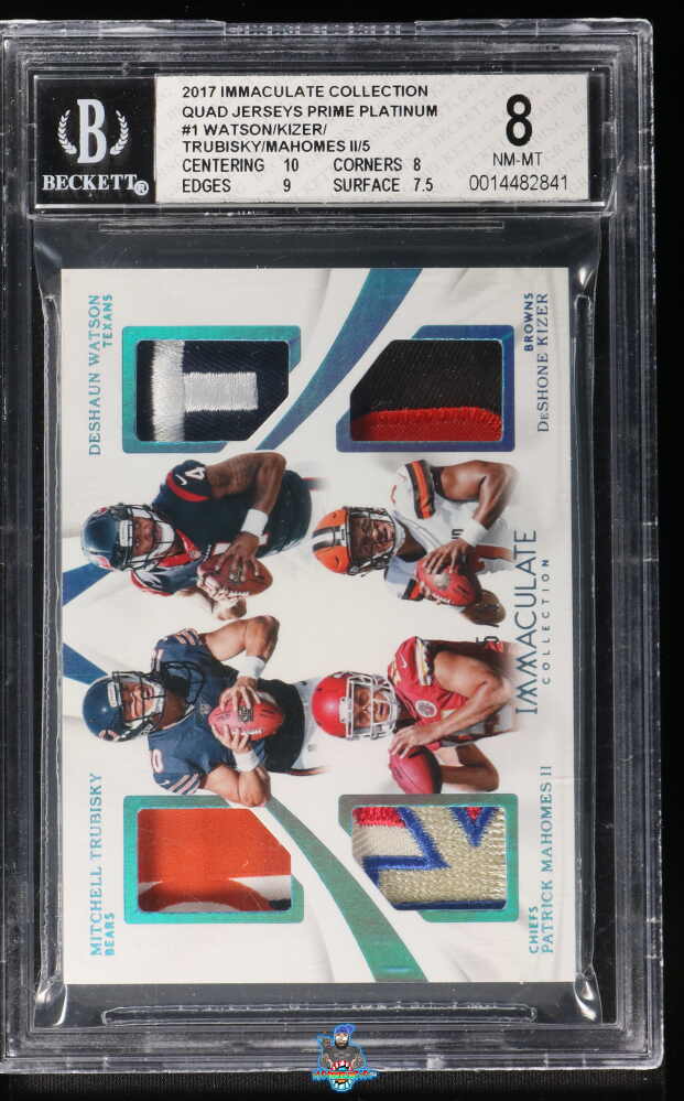 2017 Panini Immaculate Collection Quad Jerseys Prime Platinum Deshaun Watson/Deshone Kizer/Mitchell Trubisky/Patrick Mahomes II #1 /5