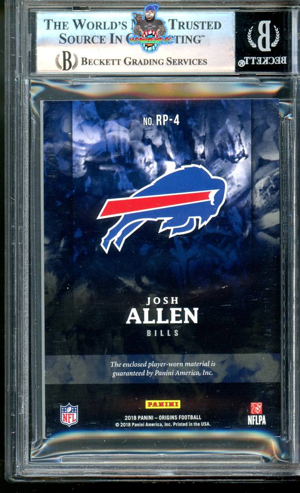 Back of 2018 Panini Origins Rookie Patch Black Tag Nike Swoosh Josh Allen #4 /1