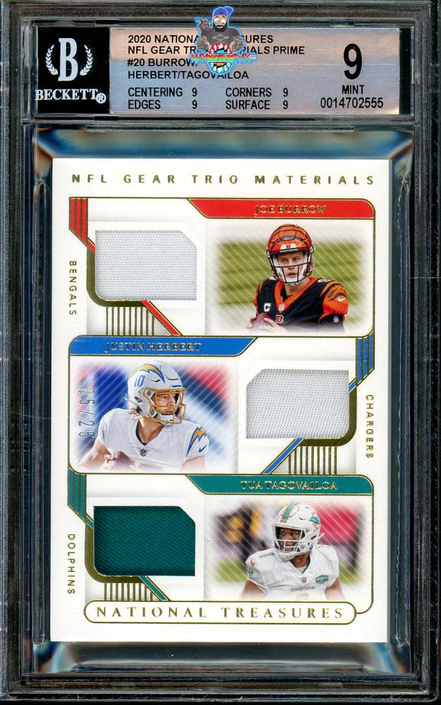 2020 National Treasures NFL Gear Trio Materials Prime Joe Burrow/Justin Herbert/Tua Tagovailoa #20 /25