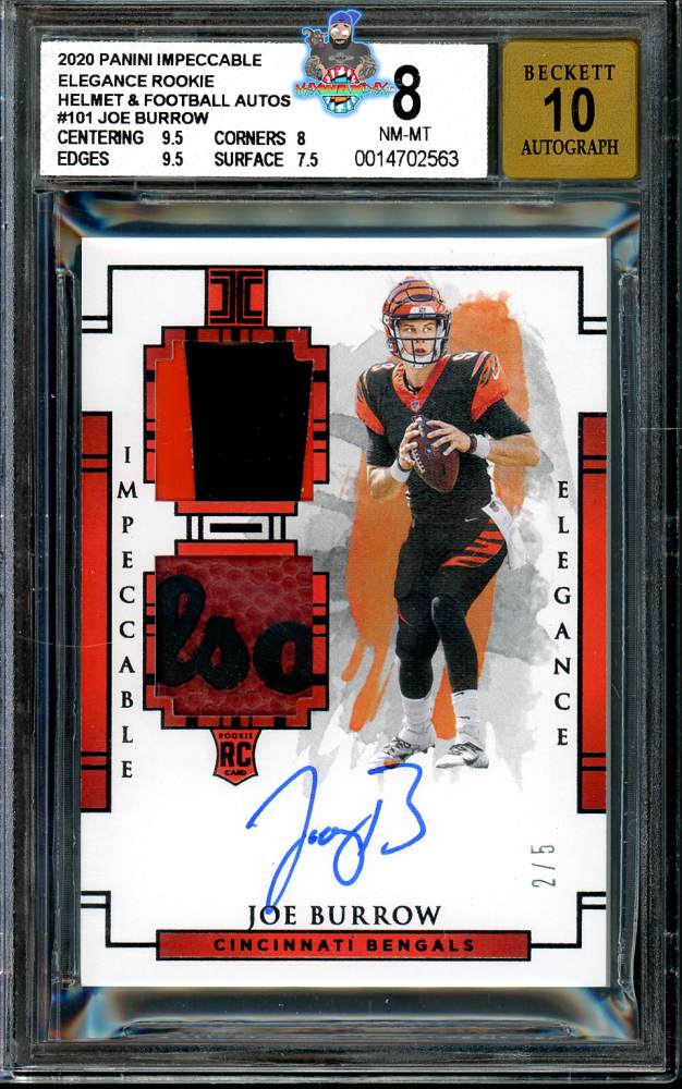 2020 Panini Impeccable Elegance Rookie Helmet and Football Autograph Joe Burrow #101 /5