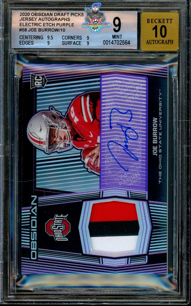 2020 Panini Obsidian Draft Picks Jersey Autograph Electric Etch Purple Joe Burrow #58 /10