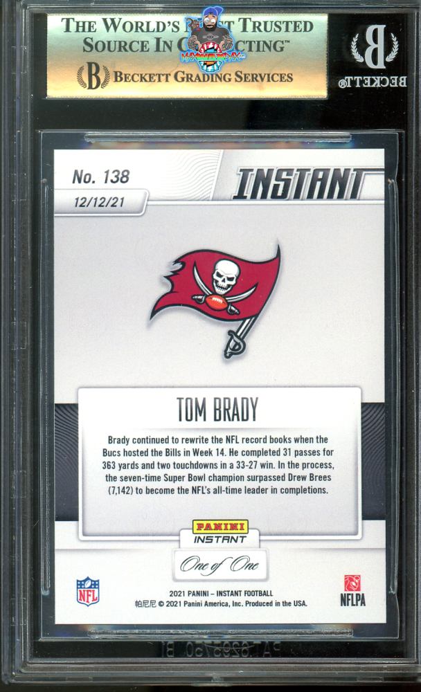 Back of 2021 Panini Instant Black Tom Brady #138