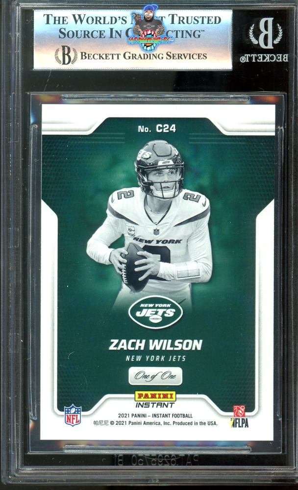 Back of 2021 Panini Instant Captains Black Zach Wilson #C24