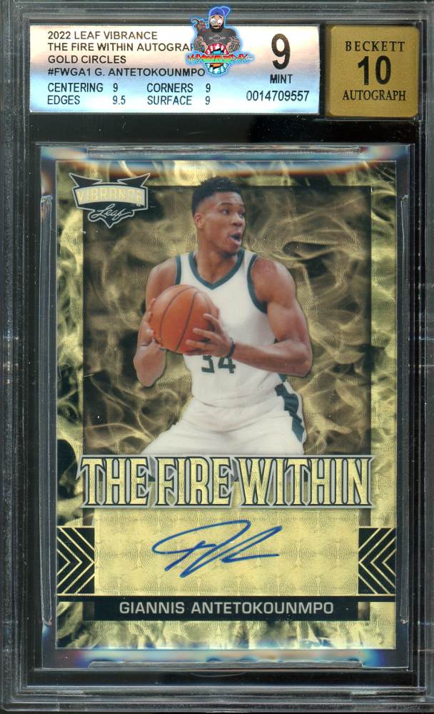 2022 Leaf Vibrance the Fire Within Autograph Gold Circles Giannis Antetokounmpo #FWGA1 /1