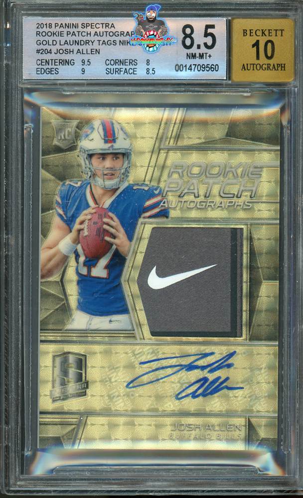 2018 Panini Spectra Rookie Patch Autograph Gold Laundry Tag Nike Swoosh Prizm Josh Allen #204 /1