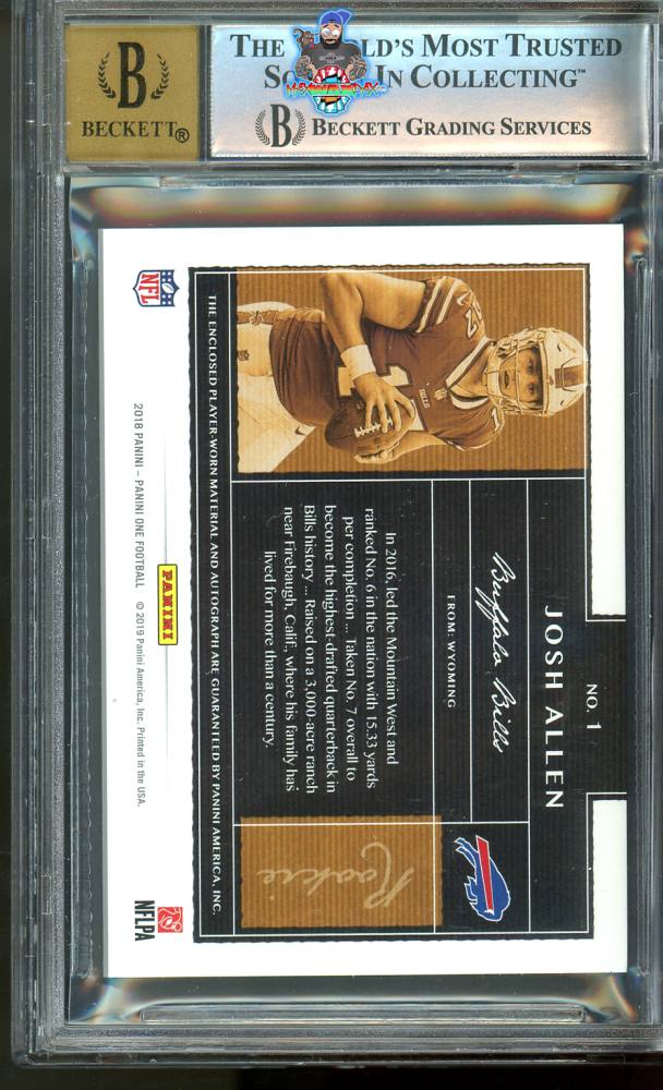 Back of 2018 Panini One Rookie Patch Autograph Josh Allen #1 /199
