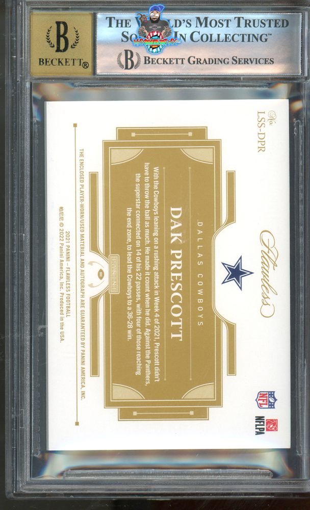 Back of 2021 Panini Flawless Laundry Tag Signature Dak Prescott #52 /3