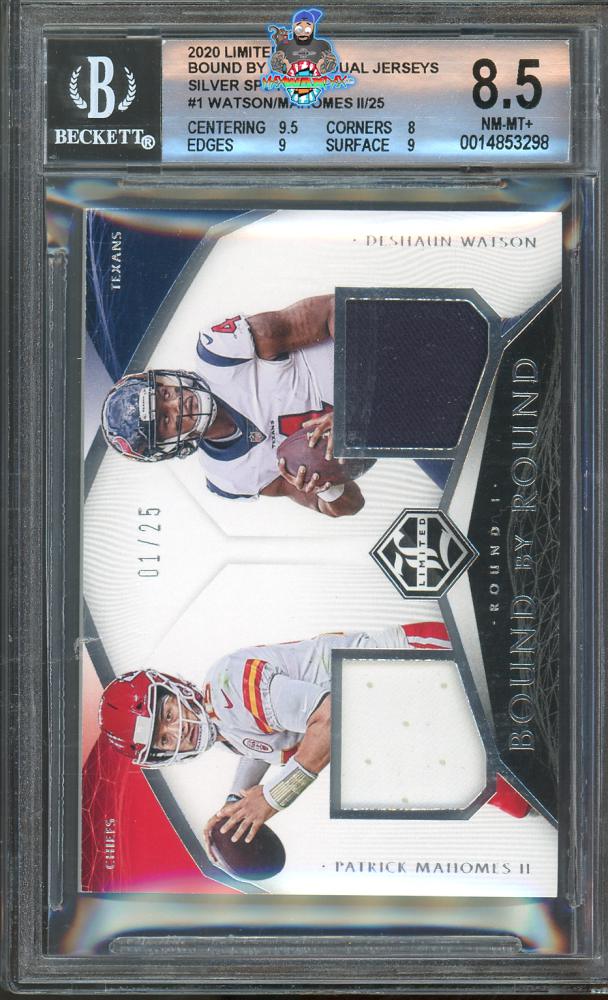 2020 Panini Limited Bound By Round Dual Jerseys Silver Spotlight Deshaun Watson/Patrick Mahomes II #1 /25