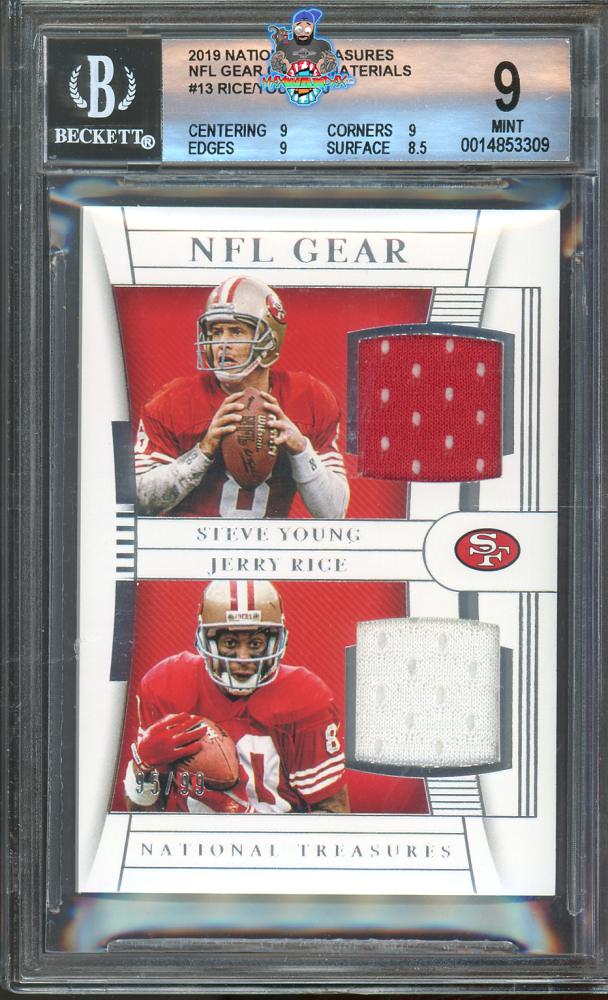 2019 National Treasures NFL Gear Combo Materials Jerry Rice/Steve Young #13 /99