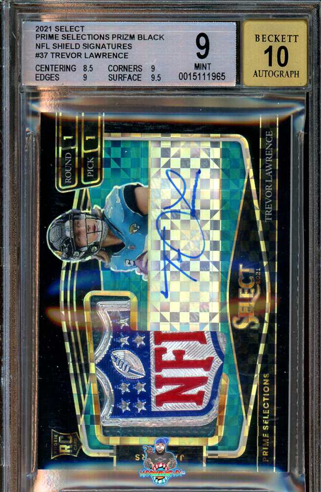 2021 Panini Select Prime Selections NFL Shield Signature Black Prizm Trevor Lawrence #37 /1