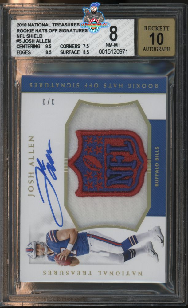 2018 National Treasures Rookie Hats Off Signature NFL Shield Josh Allen #5 /3