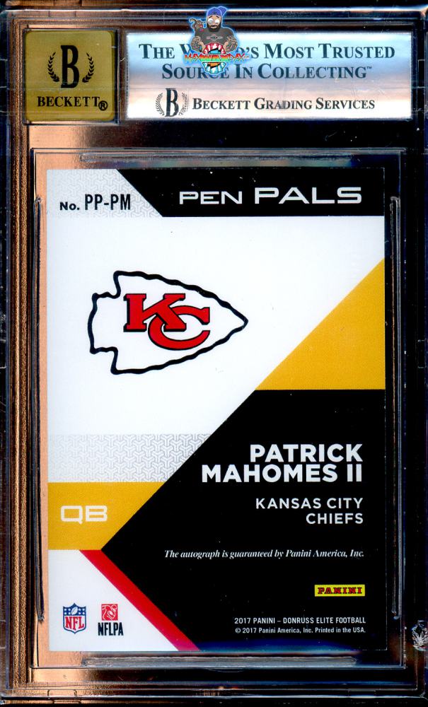 Back of 2017 Donruss Elite Pen Pals Autograph Patrick Mahomes II #PPPM