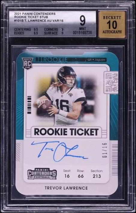 2021 Panini Contenders Ticket Stub Trevor Lawrence ROOKIE AUTO 1/16 #101B BGS 9 MINT