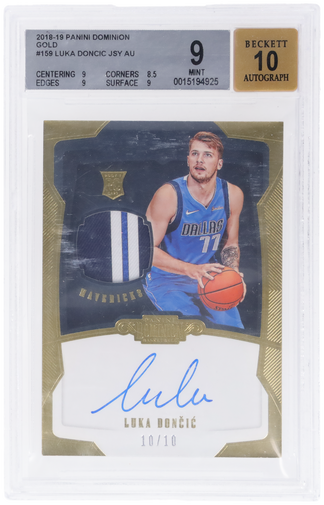 2018 Panini Dominion Rookie Patch Autograph Gold Luka Doncic #159 /10