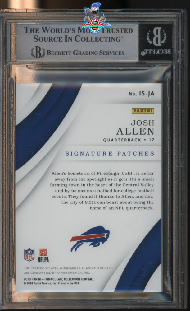 Back of 2018 Panini Immaculate Collection Rookie Signature Patches Josh Allen #4 /99