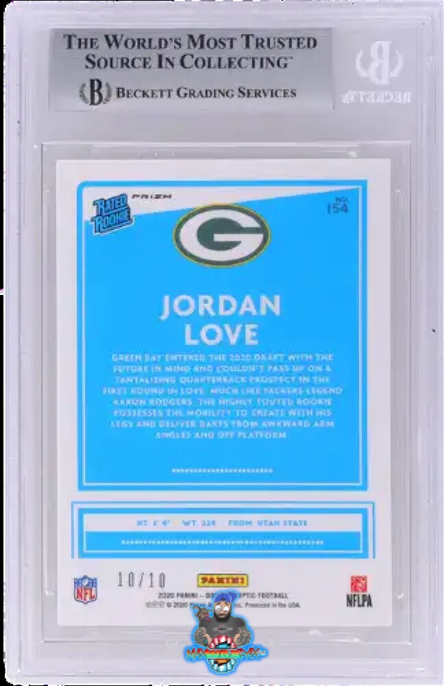 Back of 2020 Donruss Optic Gold Jordan Love #154 /10