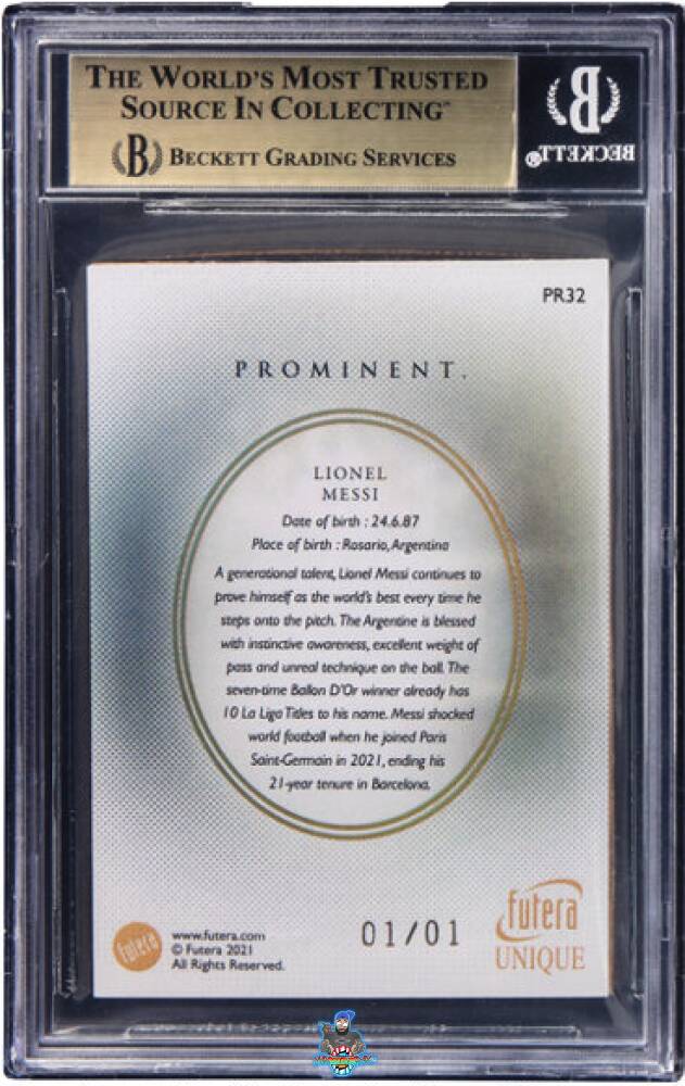 Back of 2021 Futera World Football Unique Prominent Rainbow Lionel Messi #PR32