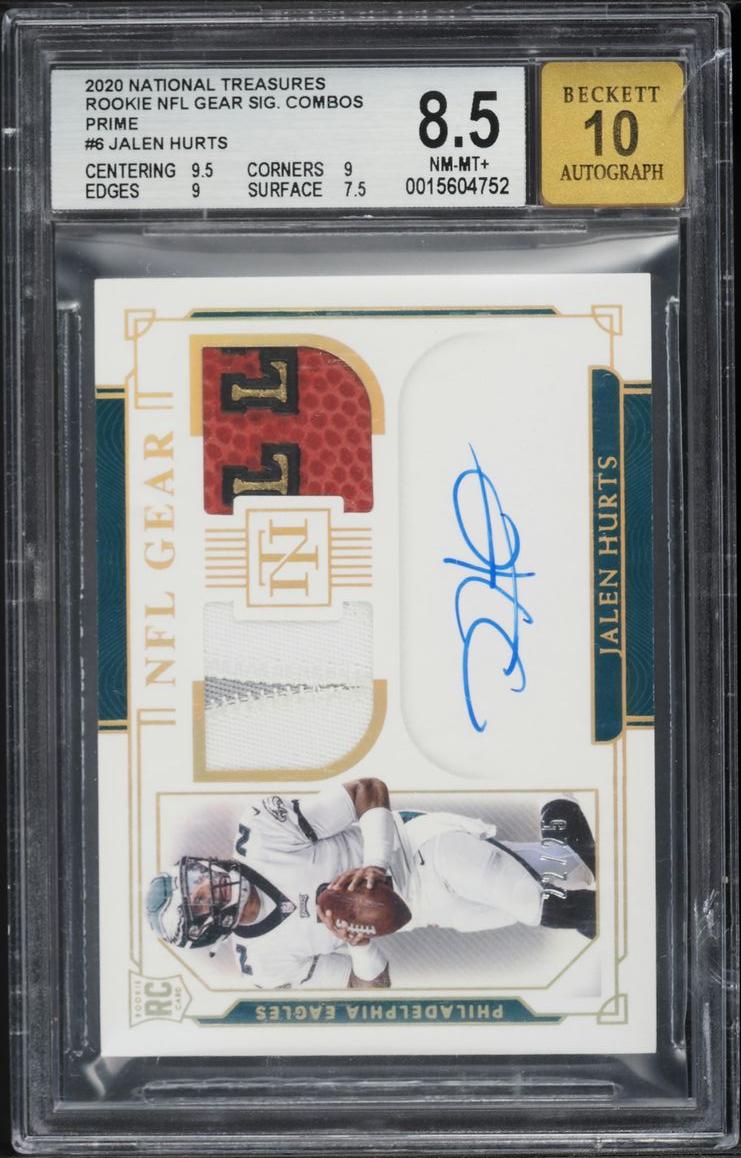 2020 National Treasures Jalen Hurts Rookie NFL Gear Signature Combos Prime