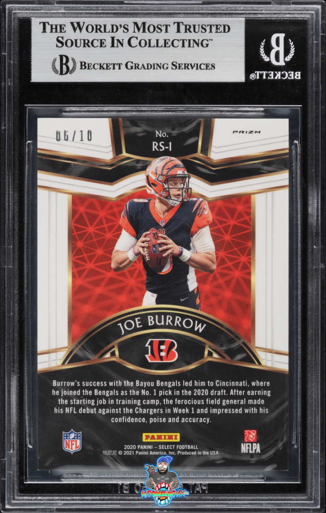 Back of 2020 Panini Select Rookie Selections Prizm Gold Joe Burrow #1 /10