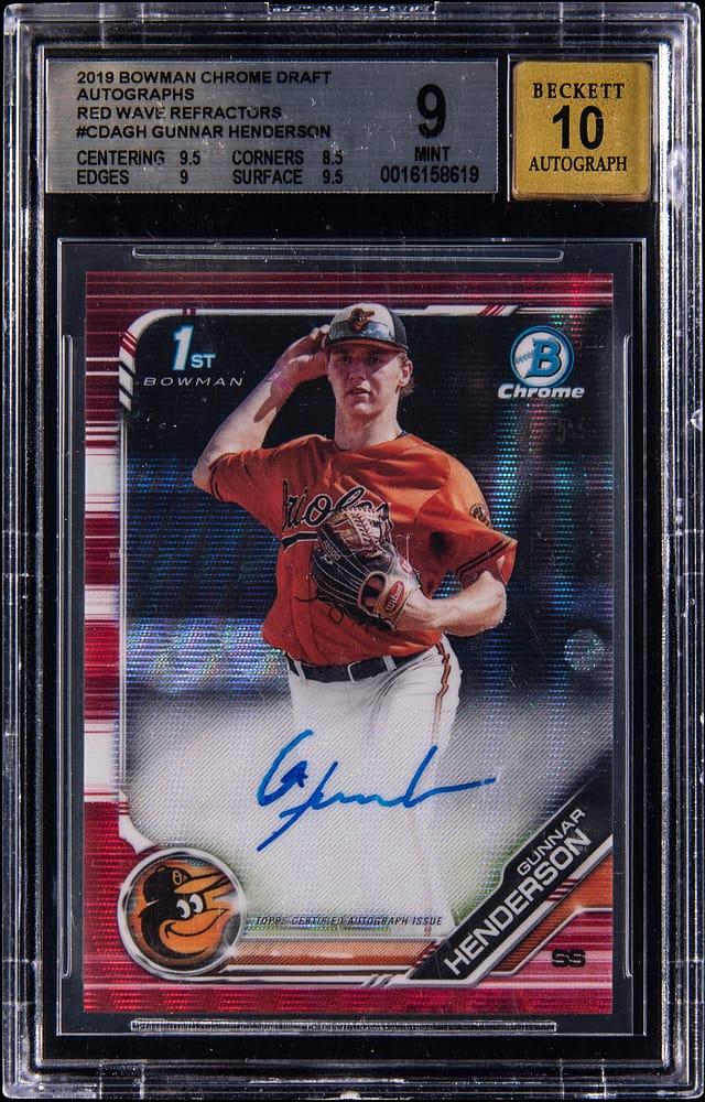 2019 Bowman Draft Chrome Draft Autographs Red Wave Refractor #CDA-GH Gunnar Henderson Signed Rookie