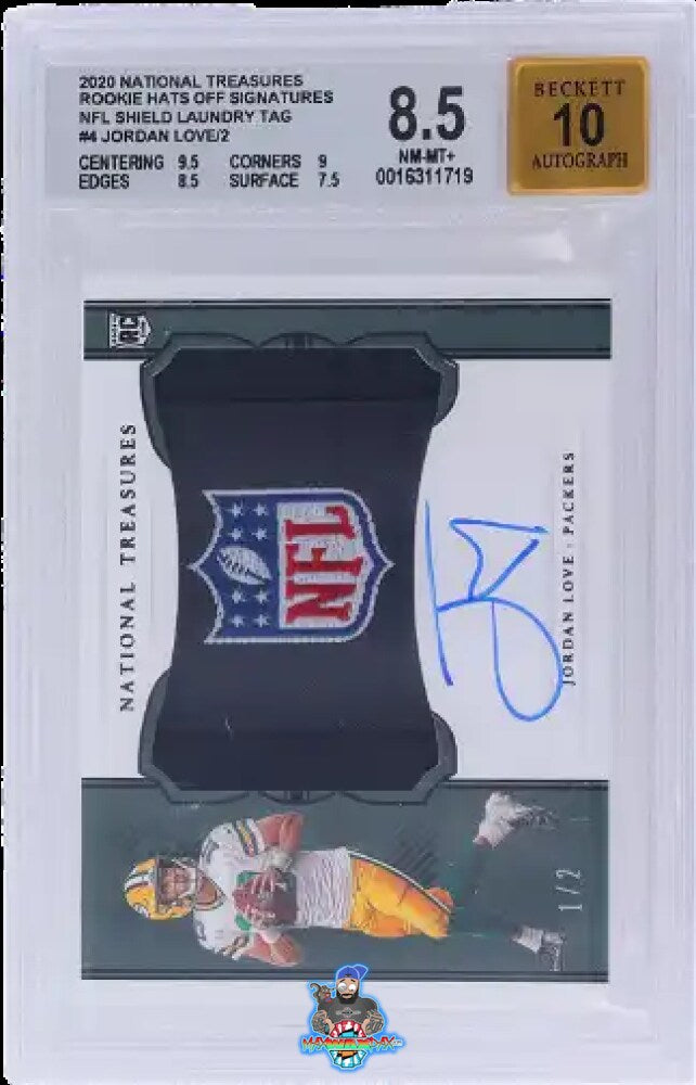 2020 National Treasures Rookie Hats Off Signatures NFL Shield Laundry Tag Jordan Love #4 /2