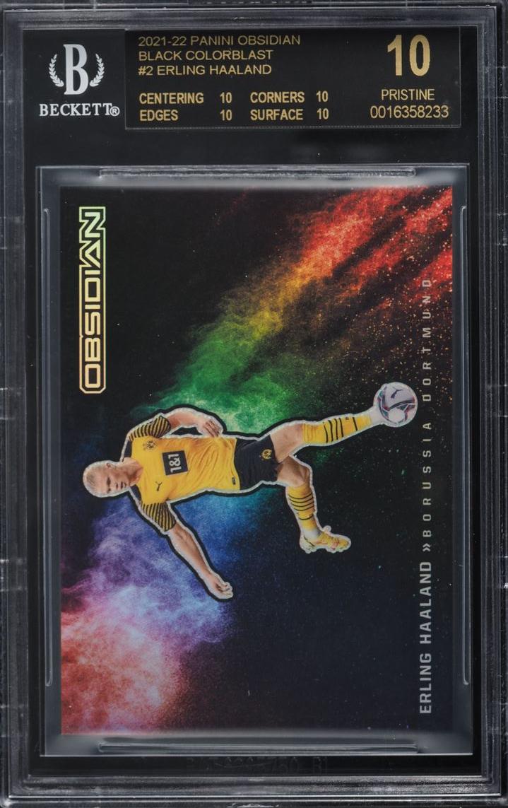 2021 Panini Obsidian Black Colorblast Erling Haaland #2 BGS 10 PRISTINE BLACK LABEL