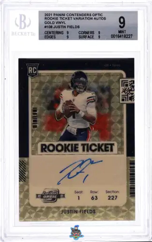 2021 Panini Contenders Optic White Jersey Variation Rookie Ticket Autograph Gold Vinyl Justin Fields #108 /1