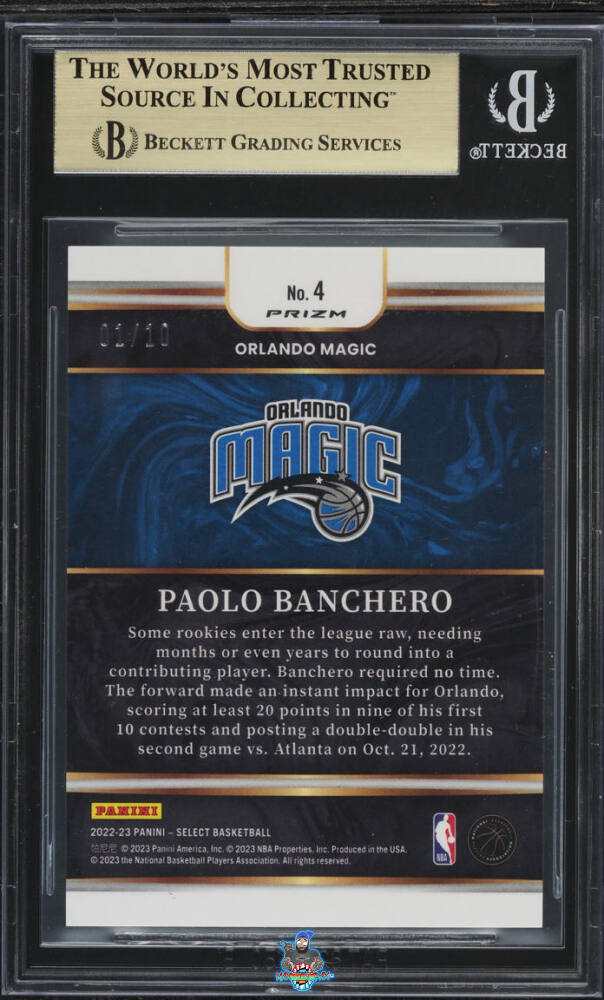 Back of 2022 Panini Select Future Gold Paolo Banchero #4 /10