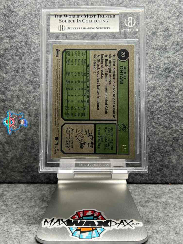 Back of 2023 Topps Heritage Chrome Superfractor Shohei Ohtani #20 /1