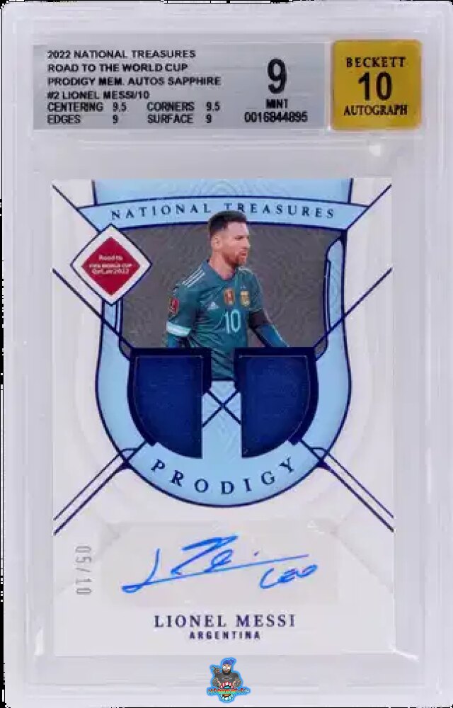 2022 National Treasures Road To the World Cup Prodigy Memorabilia Autograph Sapphire Lionel Messi #PALEO /10