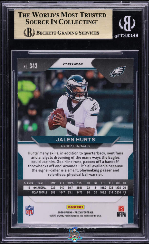 Back of 2020 Panini Prizm Blue Prizm Jalen Hurts #343