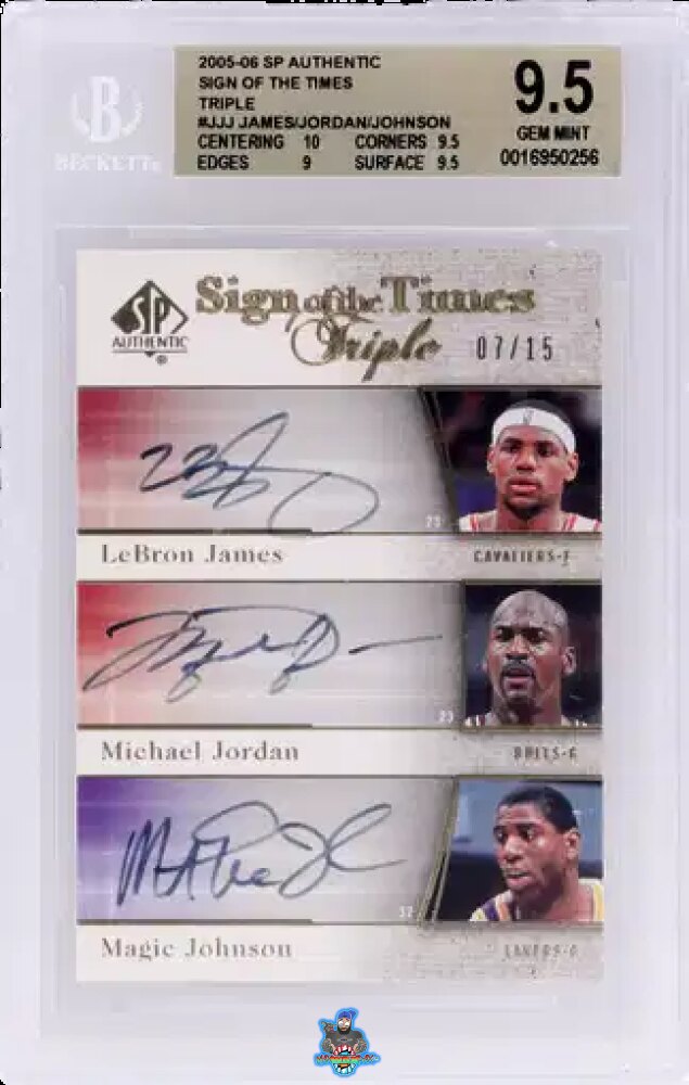 2005 SP Authentic Sign of the Times Triple LeBron James/Michael Jordan/Magic Johnson #STJJJ /15