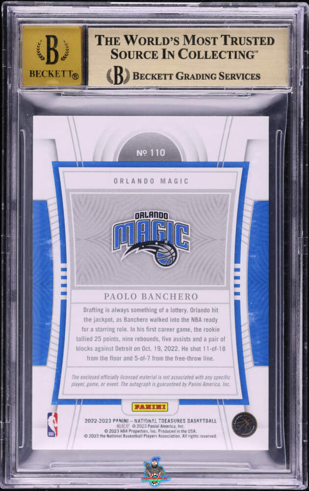 Back of 2022 National Treasures Rookie Patch Autograph Bronze Paolo Banchero #110 /49