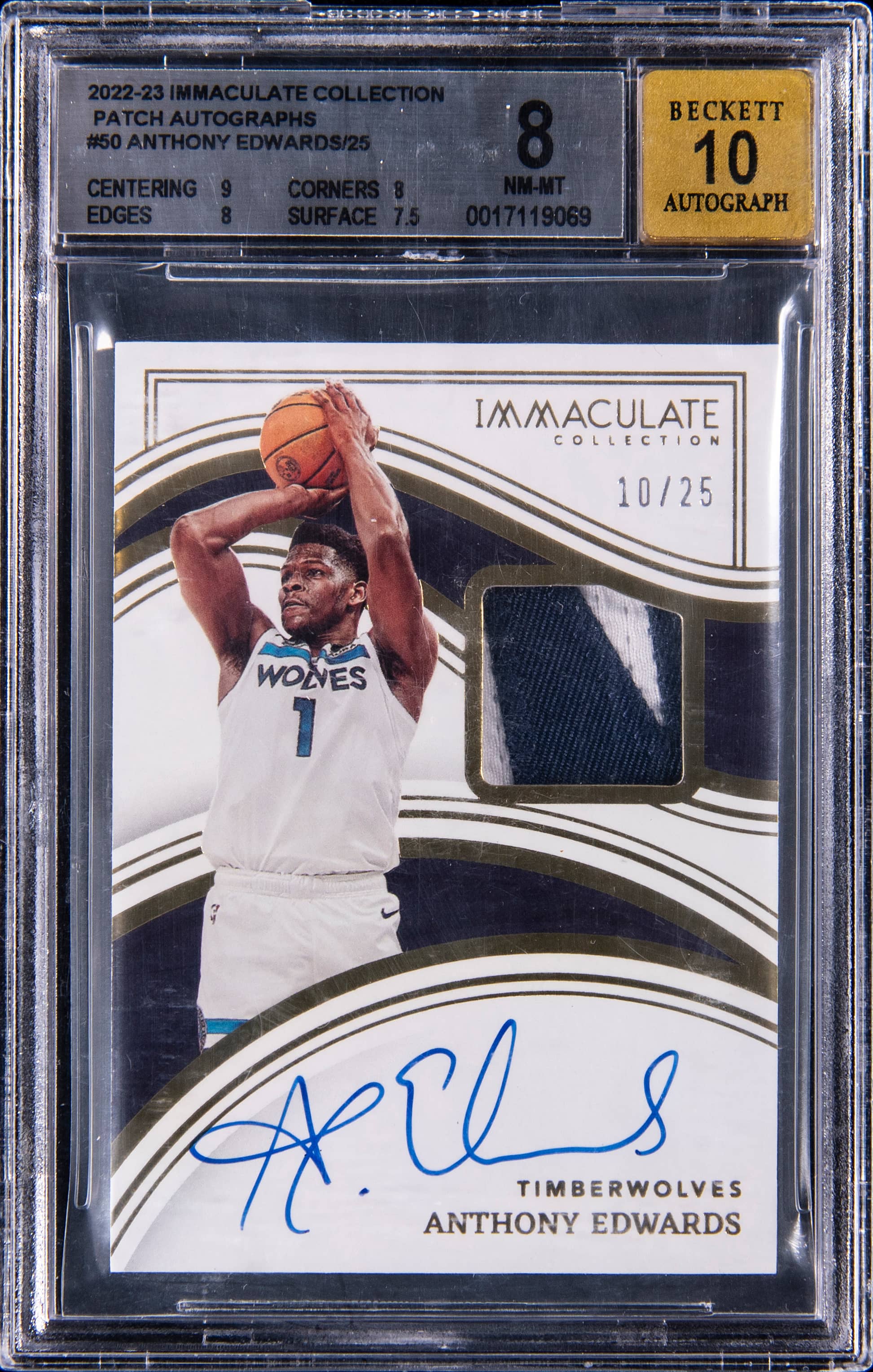2022 Panini Immaculate Collection Patch Autograph Anthony Edwards #IPAAED /25