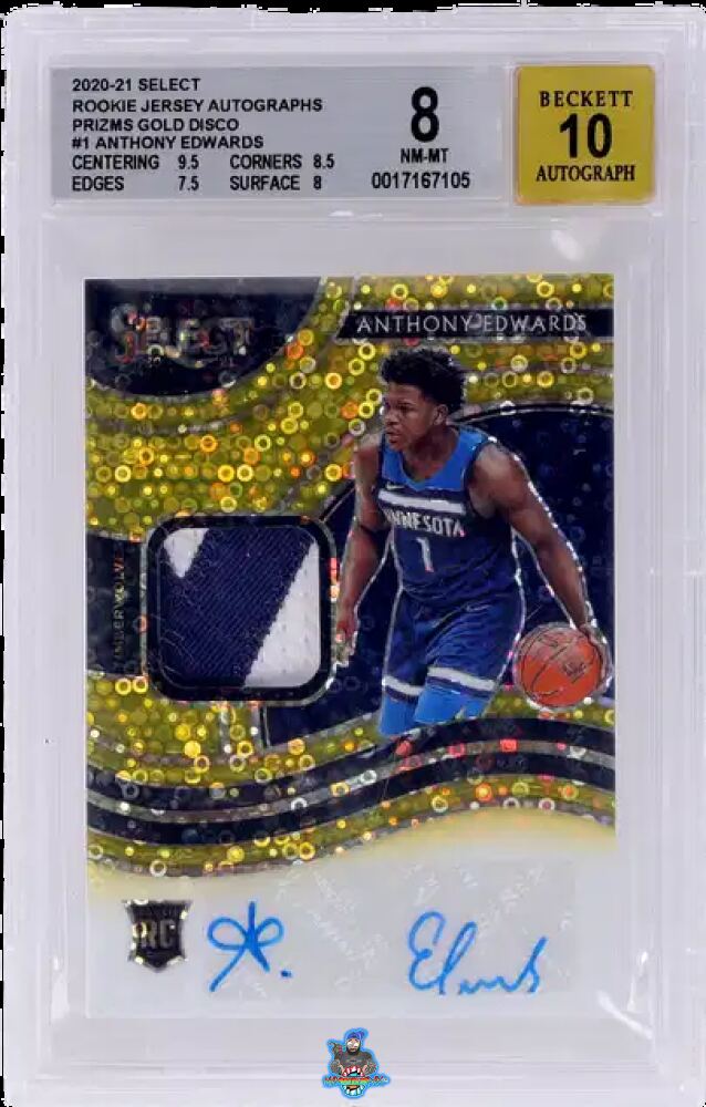 2020 Panini Select Rookie Jersey Autographs Gold Disco Prizm Anthony Edwards #1 /10