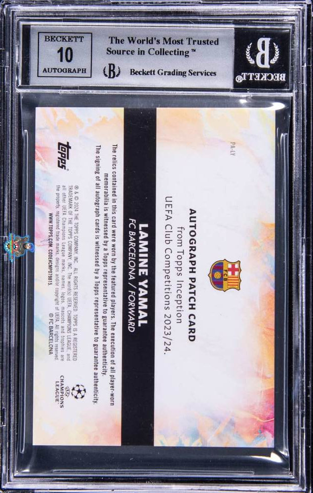 Back of 2023 Topps Inception UEFA Club Competitions Patch Autographs Red Lamine Yamal #PALY