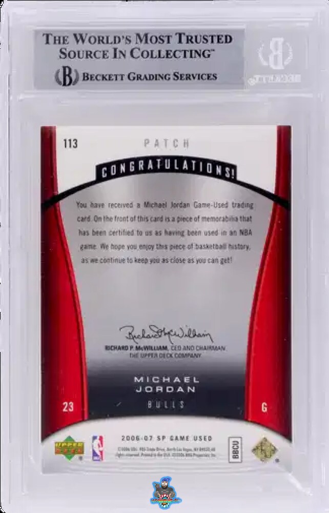 Back of 2006 SP Game Used Patch Michael Jordan #113 /25