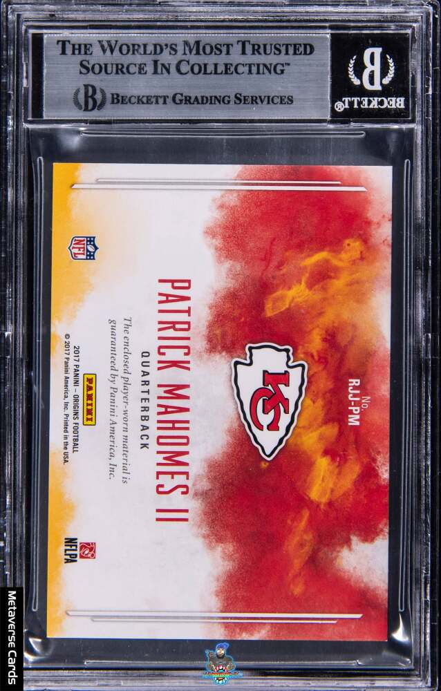 Back of 2017 Panini Origins Rookie Jumbo Jerseys Black NFL Shield Patrick Mahomes II #7 /1