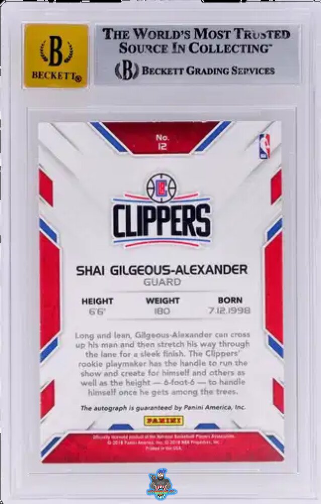 Back of 2018 Donruss Next Day Autograph Shai Gilgeous-Alexander #12