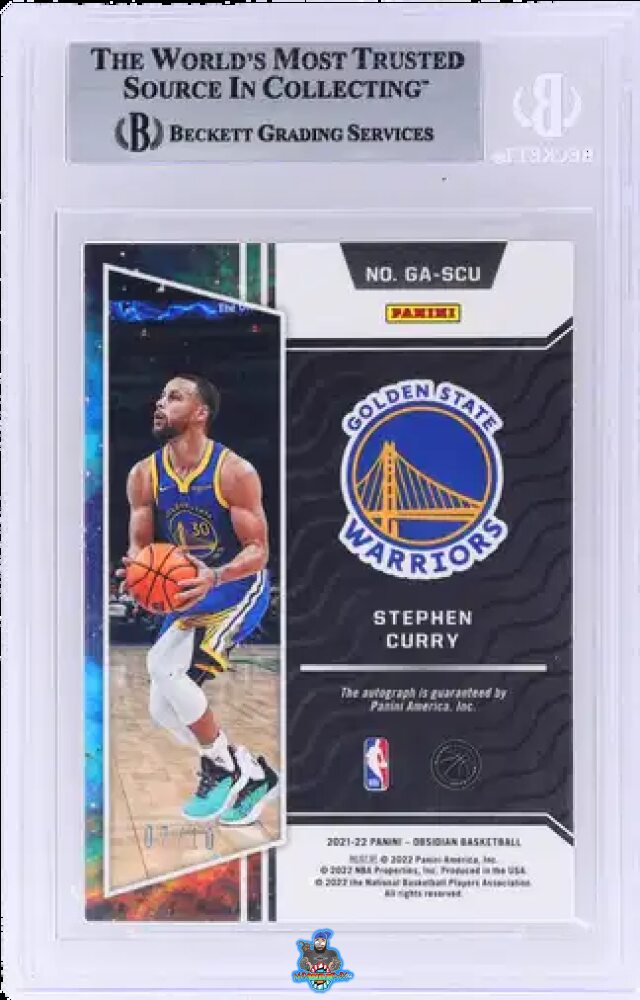 Back of 2021 Panini Obsidian Galaxy Autograph Electric Etch Yellow Stephen Curry #32 /10