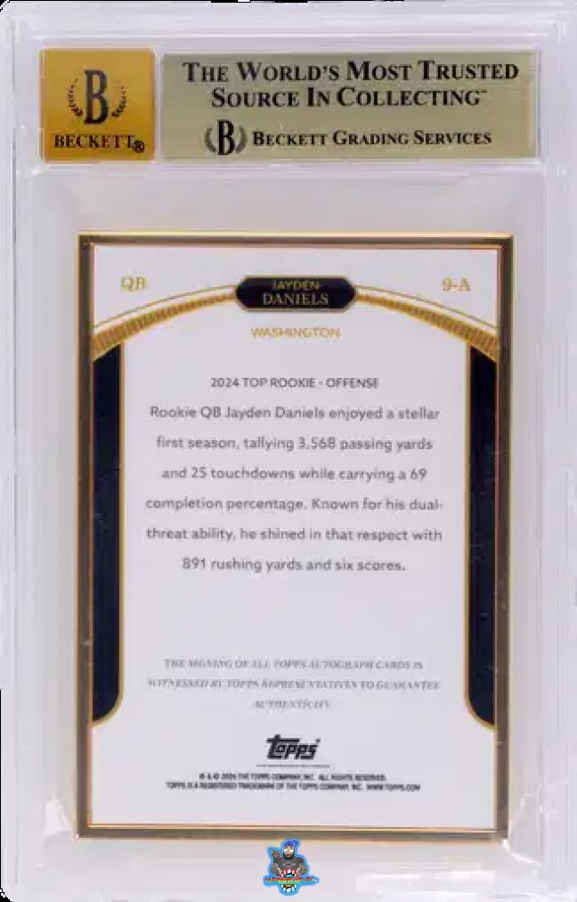 Back of 2024 Topps Now Rookie Campaign Quarterbacks Autograph Orange Jayden Daniels #9A /25