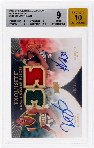 2007 Upper Deck Exquisite Collection Dual Number Autographs Patch Kevin Durant/Herbert Hill #EDN-DH /35