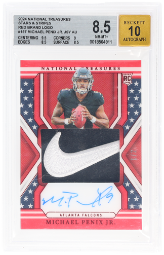 2024 National Treasures Rookie Patch Autograph Stars and Stripes Red Brand Logo Michael Penix Jr. #157 /2