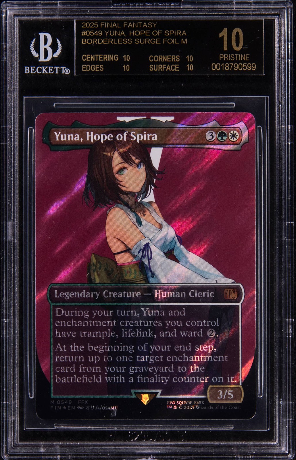 2025 Final Fantasy Borderless Surge Foil Yuna Hope of Spira BGS 10 BLACK LABEL