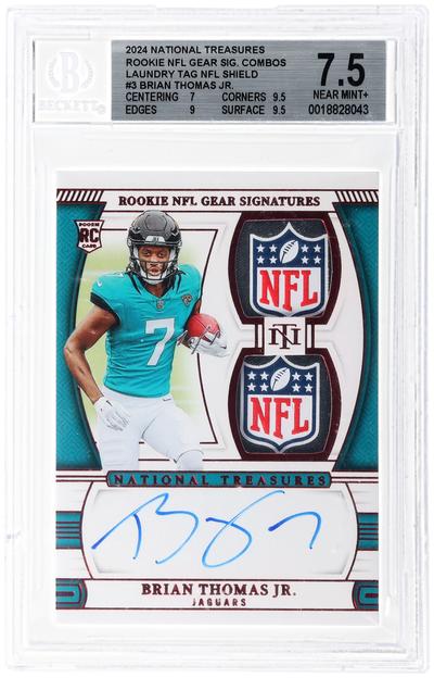 2024 National Treasures Rookie NFL Gear Signature Combos Laundry Tag NFL Shield Brian Thomas Jr. #RGSBTJ /1