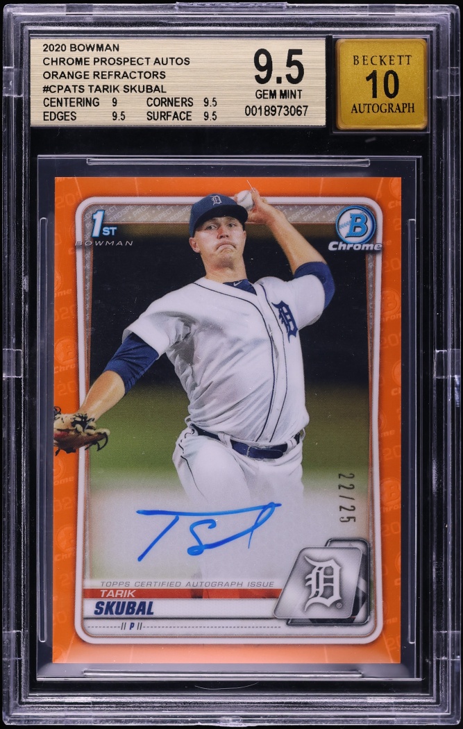 2020 Bowman Chrome Prospect Autograph Orange Refractor Tarik Skubal #CPATS /25