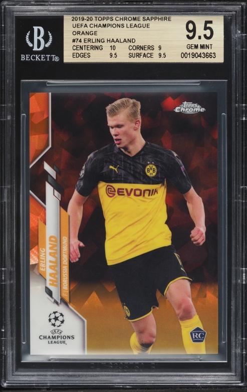 2019 Topps Chrome Sapphire UEFA Orange Erling Haaland ROOKIE /50 #74 BGS 9.5 GEM MINT