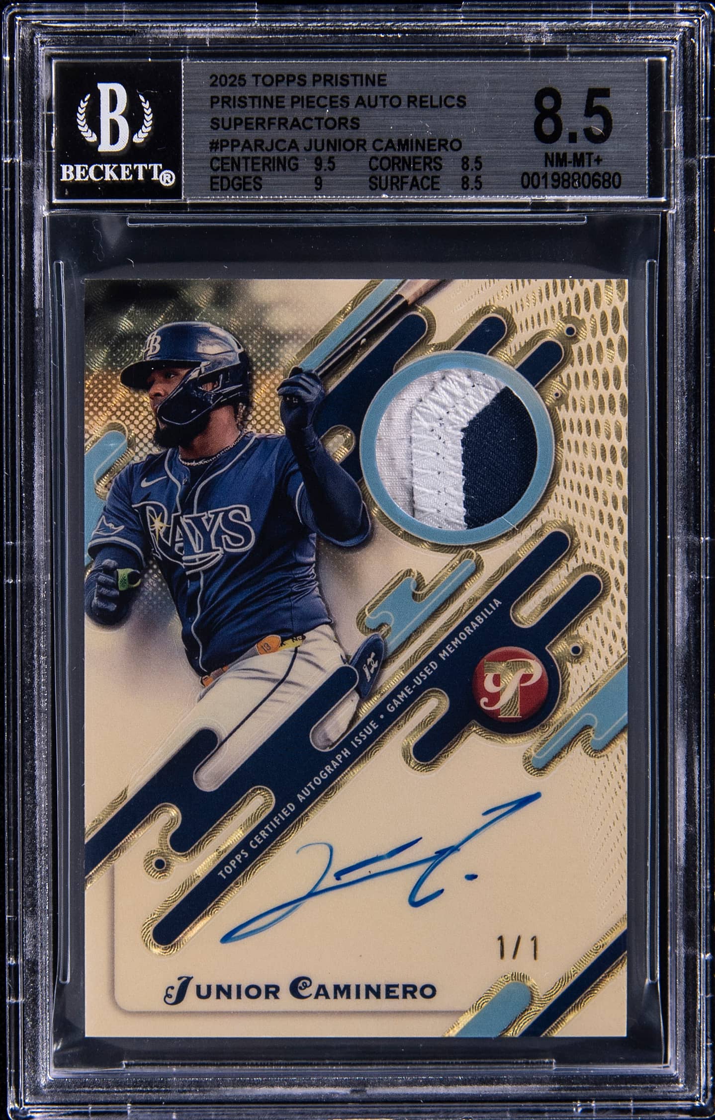 2025 Pristine Pristine Pieces Autograph Relics Superfractors Junior Caminero #PPARJCA