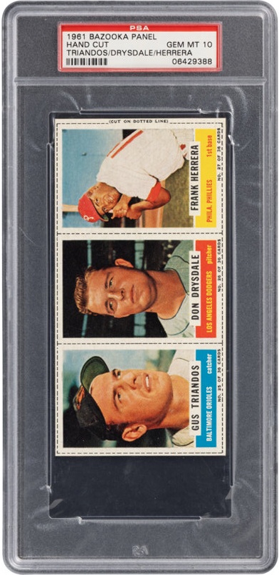 1961 Bazooka Panel Hand Cut Triandos/Drysdale/Herrera PSA Gem
Mint 10.
